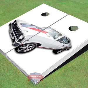 Custom Corn Hole Sports Car White Graphic Cornhole Boards image 1