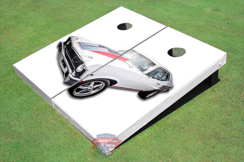 Custom Corn Hole Sports Car White Graphic Cornhole Boards image 1