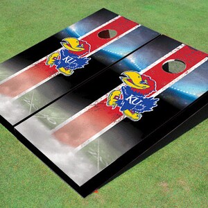 University Of Kansas Jayhawks Field Long Stripe Matching Red Themed Cornhole Boards