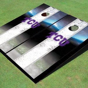 Texas Christian University &quot;TCU&quot; Field Long Stripe Matching Purple Themed Cornhole Boards