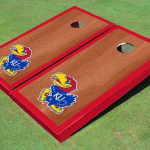 University Of Kansas Jayhawks Red Rosewood Matching Border Cornhole Boards