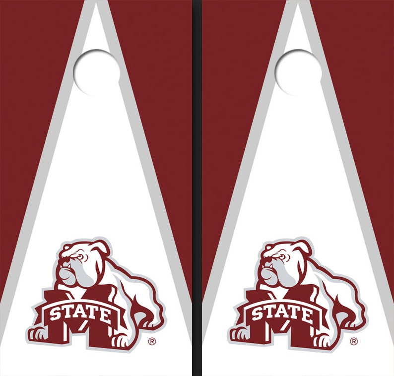 Corn Hole NCAA Mississippi State University Bulldog White And Maroon Matching Triangle Cornhole Boards