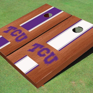 Texas Christian University &quot;TCU&quot; Rosewood Alternating Long Stripe Cornhole Boards