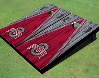 Ohio State University Red and Gray Matching Wood Look Triangle Cornhole Boards