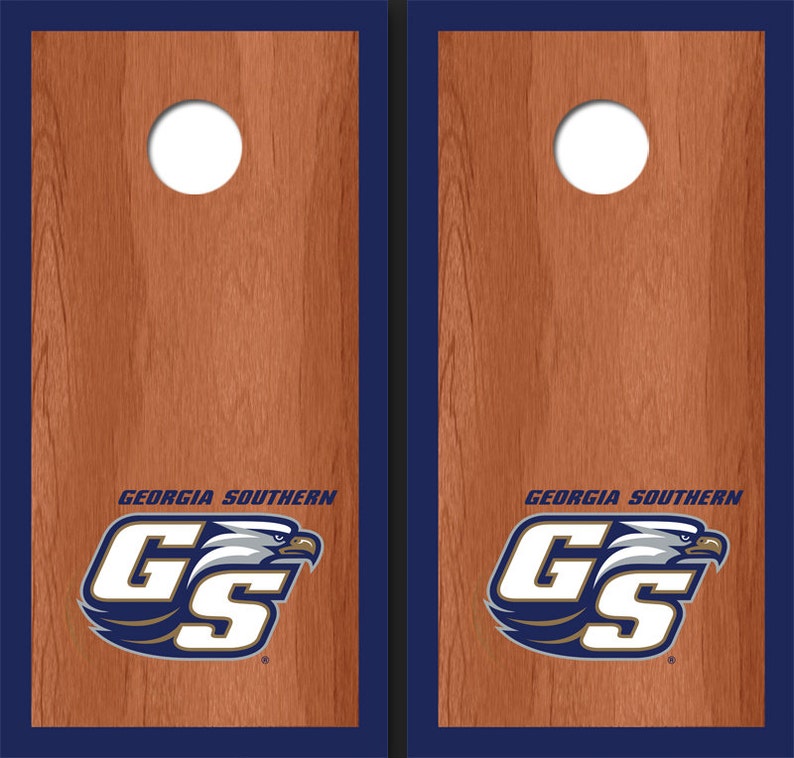 Corn Hole NCAA Georgia Southern University GS Blue Rosewood Matching Border Borders Cornhole Boards