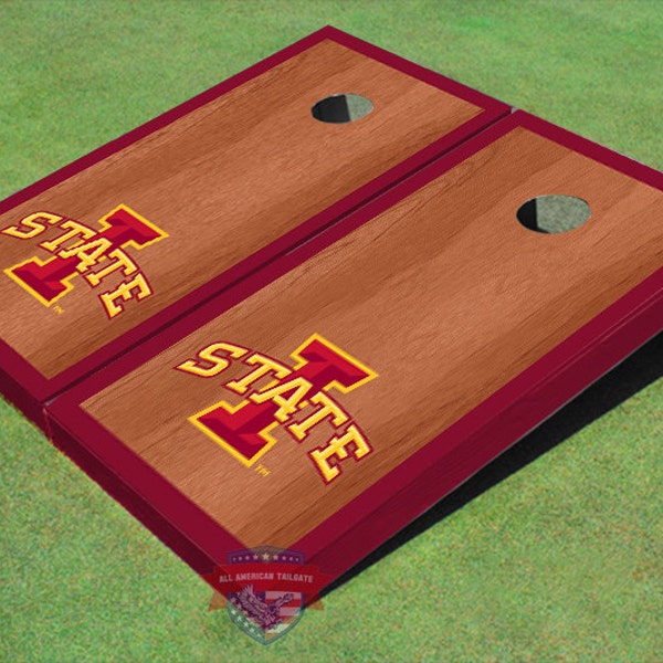 Corn Hole NCAA Iowa State University "I" Red Rosewood Matching Borders Cornhole Boards