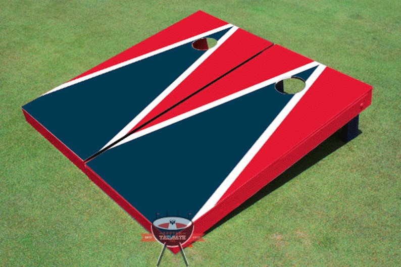Painted Corn Hole Navy and Red Matching Triangle Cornhole Boards