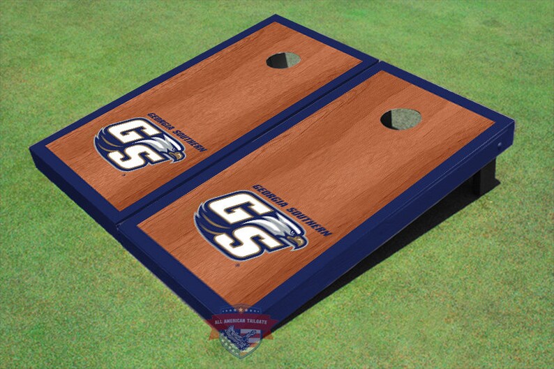 Corn Hole NCAA Georgia Southern University GS Blue Rosewood Matching Border Borders Cornhole Boards