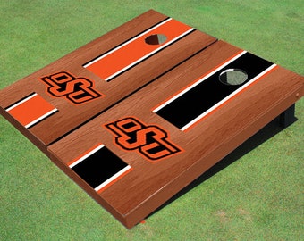 Oklahoma State University OSU Rosewood Orange And Black Alternating Long Stripe Cornhole Boards