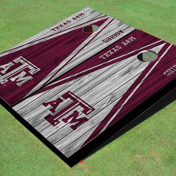 Texas A&M Alternating Wood Look Triangle Cornhole Boards