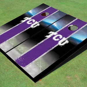 Texas Christian University &quot;TCU&quot; Field Long Stripe Matching Purple Themed Cornhole Boards