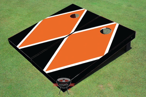 Painted Corn Hole White and Black Matching Triangle Cornhole Boards