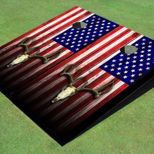 American Flag Deer Skull Custom Cornhole Boards image 1