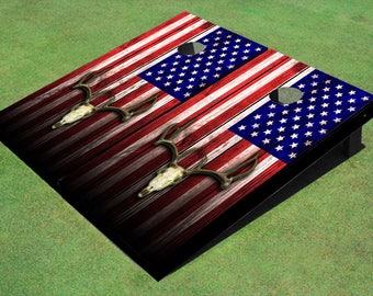 American Flag Deer Skull Custom Cornhole Boards