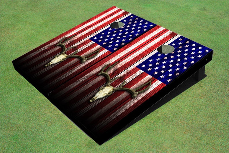 American Flag Deer Skull Custom Cornhole Boards image 1