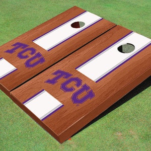 Texas Christian University &quot;TCU&quot; White Rosewood Matching Long Stripe Cornhole Boards