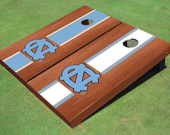 University of North Carolina "UNC" Rosewood White And Blue Alternating Long Stripe Cornhole Boards