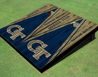 Georgia Tech Navy and Gold Matching Wood Look Triangle Cornhole Boards