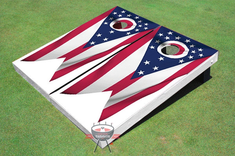 Custom Corn Hole Ohio State Wavy Flag Graphic Cornhole Boards