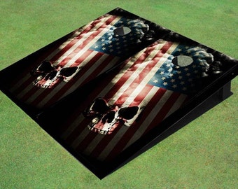 Torn American Flag Skull Custom Cornhole Boards