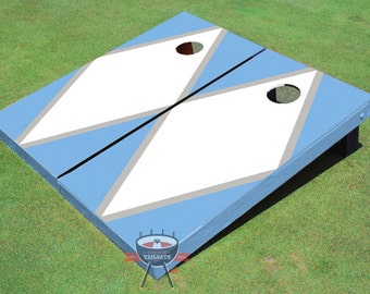 Painted Corn Hole White and UNC Blue Matching Diamond Cornhole boards