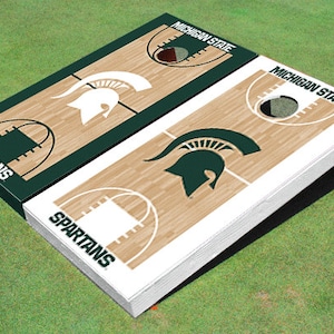 Michigan State University Alternating Basketball Court Custom Cornhole Boards