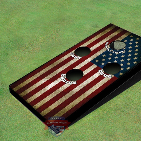 Custom Corn Hole Single American Flag Graphic Four Hole Cornhole Boards