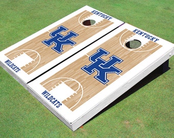 Corn Hole NCAA University Of Kentucky &quot;UK &quot; Matching White Basketball Court Graphic Cornhole Boards