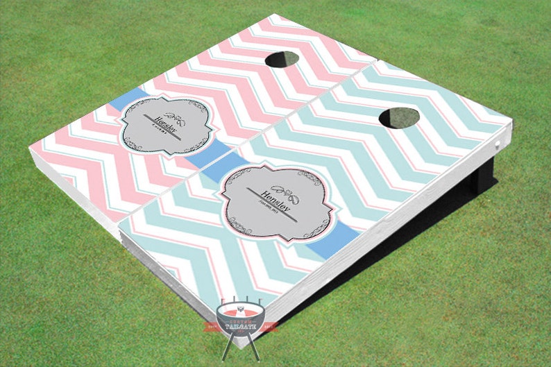 Custom Corn Hole Cheveron Pattern Wedding Themed Cornhole Boards