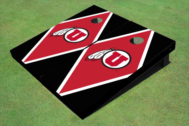 University Of Utah U Red And Black Matching Diamond Themed Cornhole Boards