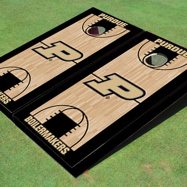 Purdue University Black Matching Basketball Court Custom Cornhole Board