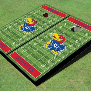 University Of Kansas Jayhawks Red Matching Football Field Custom Cornhole Board