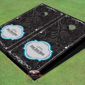 Custom Corn Hole Dark Doodle Wedding Themed Cornhole Boards