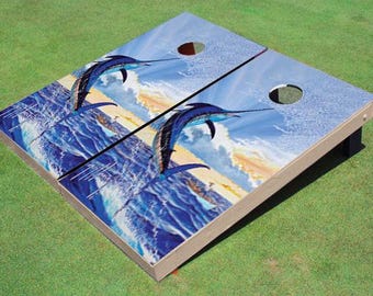 Custom Guy Harvey OMATS Marlin Jumping Cornhole Boards