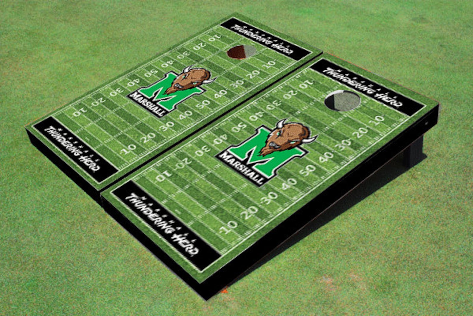 Marshall University Black Matching Football Field Custom Cornhole Boards