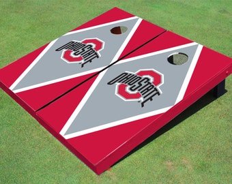 Ohio State University Gray and Red Matching Diamond Cornhole Boards