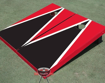 Painted Corn Hole Black and Red Matching Triangle Cornhole Boards