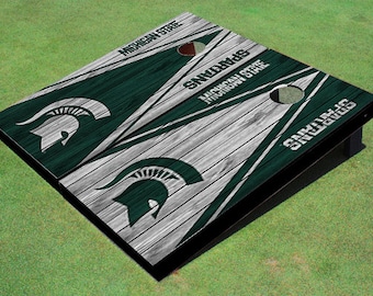 Michigan State University Alternating Wood Look Triangle Cornhole Boards