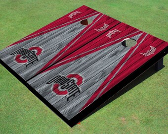 Ohio State University Gray and Red Matching Wood Look Triangle Cornhole Boards