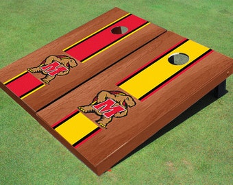 University Of Maryland Rosewood Yellow And Red Alternating Long Stripe Cornhole Boards