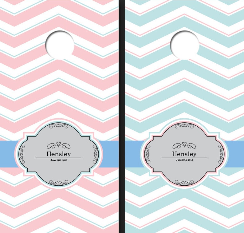 Custom Corn Hole Cheveron Pattern Wedding Themed Cornhole Boards
