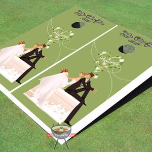 Custom Corn Hole Sitting Wedding Themed Cornhole Boards