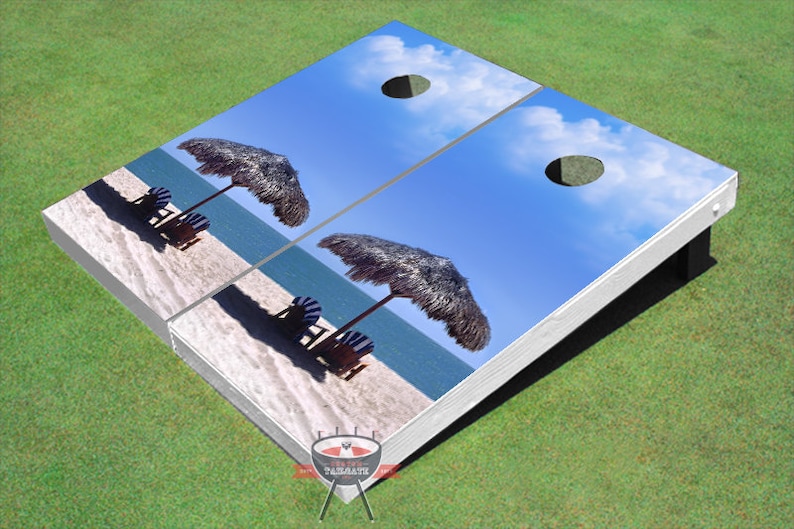 Custom Corn Hole Palapa on beach Graphic Cornhole Boards