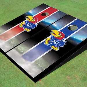 University Of Kansas Jayhawks Field Long Stripe Alternating Themed Cornhole Boards