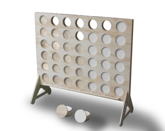 Natural Wood Connect 4 / 4 In A Row With Black And White Discs With Carrying Case