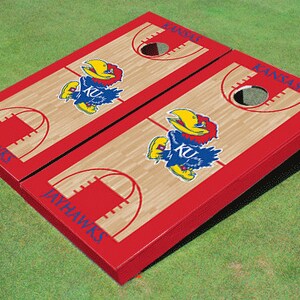 University Of Kansas Jayhawks Red Matching Basketball Court Custom Cornhole Board