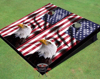 Custom Corn Hole USA Wavy Flag With Eagle Graphic Cornhole Boards