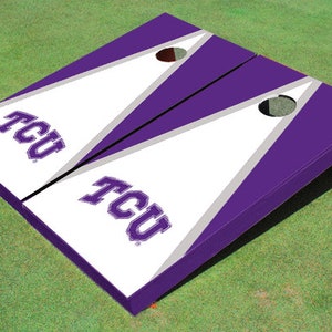 Texas Christian University &quot;TCU&quot; White and Purple Matching Triangle Cornhole Boards