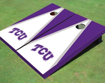 Texas Christian University "TCU" White and Purple Matching Triangle Cornhole Boards