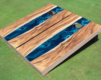 Custom Corn Hole River Table Look Blue 4 Graphic Cornhole Boards
